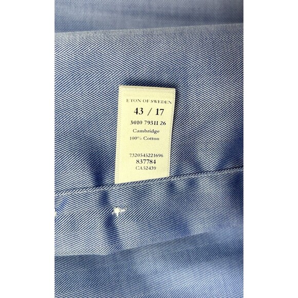 ETON Contemporary Dress Shirt Men's XL 43/17 Blue Button Up Long Sleeve - Picture 9 of 9